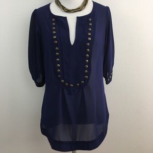 Navy Blue Short Sleeve Blouse